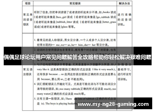 偶偶足球论坛用户常见问题解答全攻略帮助你轻松解决疑难问题